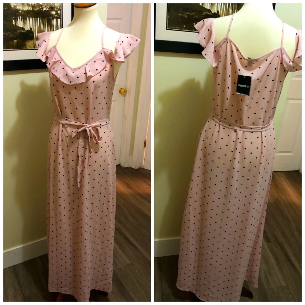 Diamond Dot Open-shoulder Maxi Dress